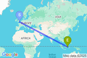 Map of the flight from London Gatwick to Balikpapan