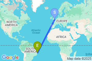 Map of the flight from London Gatwick to Porto Seguro