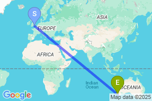 Map of the flight from London Gatwick to Busselton