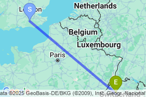 Map of the flight from London Gatwick to Bern