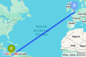 Map of the flight from London Gatwick to Bahia Solano