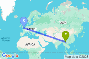 Map of the flight from London Gatwick to Baoshan