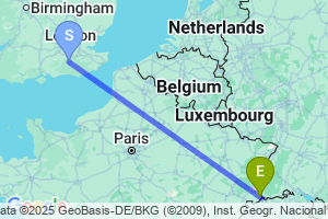 Map of the flight from London Gatwick to Basel Mulhouse Freiburg