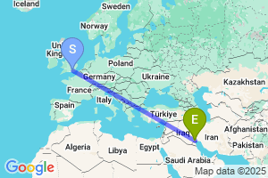 Map of the flight from London Gatwick to Basra