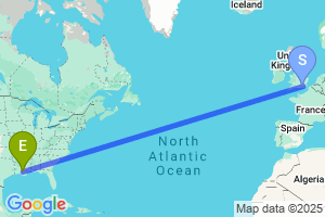 Map of the flight from London Gatwick to Baton Rouge