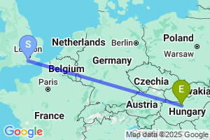 Map of the flight from London Gatwick to Budapest