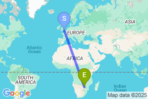 Map of the flight from London Gatwick to Bulawayo