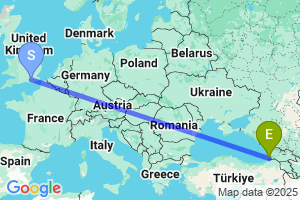 Map of the flight from London Gatwick to Batumi