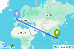 Map of the flight from London Gatwick to Bandar Seri Begawan