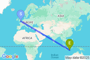 Map of the flight from London Gatwick to Banyuwangi