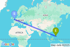 Map of the flight from London Gatwick to Bancasi (Butuan)