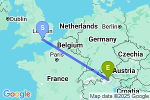 Map of the flight from London Gatwick to Bolzano