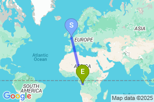 Map of the flight from London Gatwick to Brazzaville