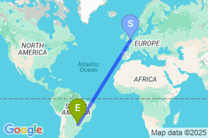 Map of the flight from London Gatwick to Cascavel