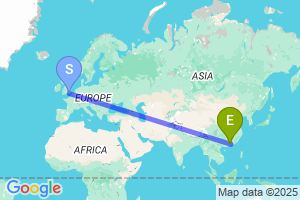 Map of the flight from London Gatwick to Guangzhou