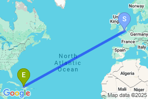 Map of the flight from London Gatwick to Cap Haitien