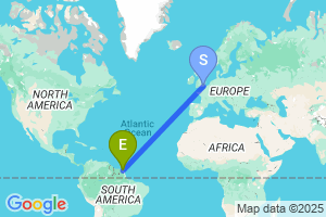 Map of the flight from London Gatwick to Cayenne