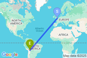 Map of the flight from London Gatwick to Cochabamba