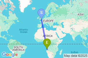 Map of the flight from London Gatwick to Catumbela