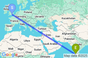 Map of the flight from London Gatwick to Kozhikode