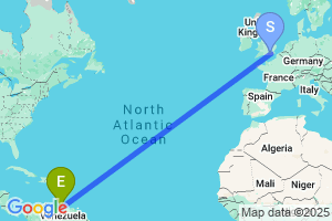 Map of the flight from London Gatwick to Caracas