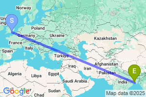 Map of the flight from London Gatwick to Kolkata