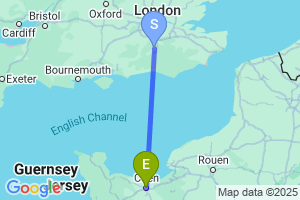 Map of the flight from London Gatwick to Caen