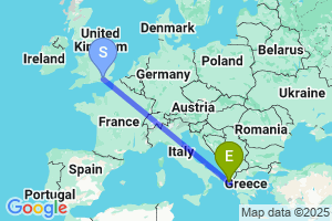 Map of the flight from London Gatwick to Corfu