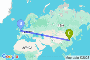 Map of the flight from London Gatwick to Zhengzhou