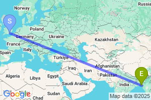 Map of the flight from London Gatwick to Chittagong