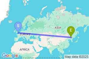 Map of the flight from London Gatwick to Changchun