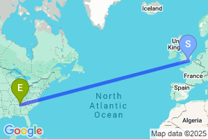 Map of the flight from London Gatwick to Chattanooga