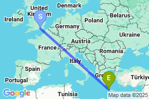 Map of the flight from London Gatwick to Chania