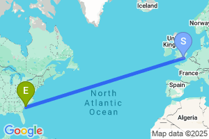 Map of the flight from London Gatwick to Charleston