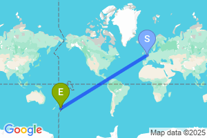 Map of the flight from London Gatwick to Chatham Island