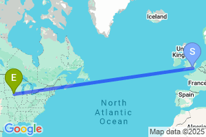 Map of the flight from London Gatwick to Cedar Rapids