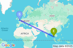 Map of the flight from London Gatwick to Chumphon