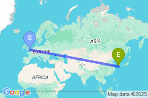 Map of the flight from London Gatwick to Jeju