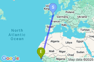 Map of the flight from London Gatwick to Conakry