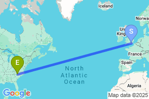 Map of the flight from London Gatwick to Charlotte