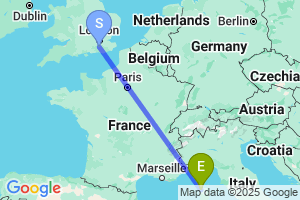 Map of the flight from London Gatwick to Calvi