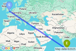 Map of the flight from London Gatwick to Colombo