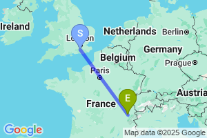 Map of the flight from London Gatwick to Chambery