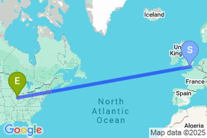 Map of the flight from London Gatwick to Champaign