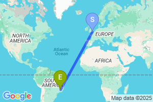 Map of the flight from London Gatwick to Belo Horizonte Tancredo Neves Int'l.