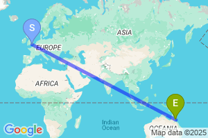 Map of the flight from London Gatwick to Cairns