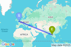 Map of the flight from London Gatwick to Chiang Mai