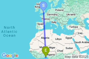 Map of the flight from London Gatwick to Cotonou