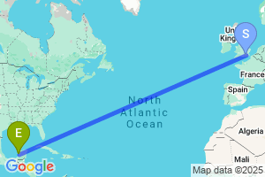 Map of the flight from London Gatwick to Campeche