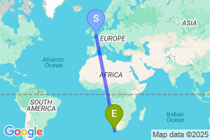 Map of the flight from London Gatwick to Cape Town